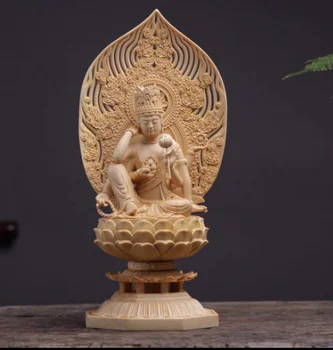 Vyrezávané Guanyin Buddha Vajra šesť rameno dreva domácnosť, dekoračné predmety
