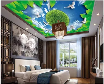 WDBH vlastné fotografie, 3d strop, nástenné maľby, tapety HD leaf holuby blue sky domova 3d nástenné maľby, tapety pre obývacia izba