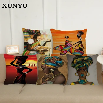 XUNYU Dizajn Afrike Maliarske Umenie Dojem, Exotické Dekorácie Štýl Gauč Hodiť Vankúš Bavlnená posteľná Bielizeň olejomaľba Vankúš