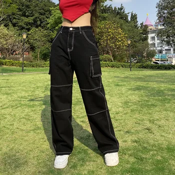 Y2k Streetwear Čierne Nohavice Ženy Oblečenie Voľné Denim Nohavíc kórejský Módne Bežné Vysoký Pás Džínsy Harajuku Oblečenie pre Ženy Obrázok 2