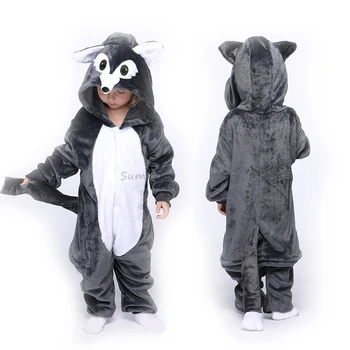 Zimné Flanelové Steh Jednorožec Panda Kigurumi Pyžamo s Kapucňou Zvierat Cartoon Chlapci Pyžamá Onesie Pijamas pre Dievčatá, Deti Sleepwear Obrázok 2