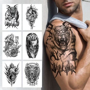 Zlo, Diabol Monster Dočasné Tetovanie Pre Mužov, Ženy, Dospelých Klaun Bojovník Tetovanie Nálepky Falošné Lebky Kompas Black 3D Tatoos Remienok na ruku