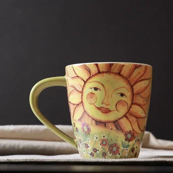 Značka vysokej kvality slnečnice pastoračnej dekoratívne hrnček withhandgrip keramické čaj mlieko pitnej coffe hrnčeky a šálky drinkware 500 ml