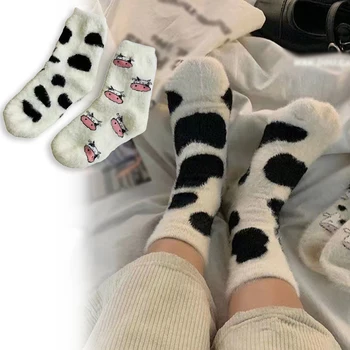 Zábavné, Roztomilé Krava Ponožky pre Dámy Ženy Zime Teplá Mäkká Našuchorený Noriek Kožušiny Obloženie Podlahy Ponožka Obrázok 2