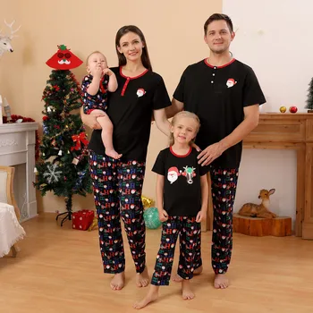 Čierne Vianoce Zodpovedajúce Rodina, Oblečenie, Pyžamá maminku a ma Santa hlavu tlačiť Oblečenie Matka a Dcéra Rodiny, Vzhľad Obrázok 2