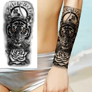 Čierny Vlk Dočasné Tetovanie Pre Mužov Dospelých Realistické Tiger Lebky Lion Crown Kvet Kompas Falošné Tetovanie Nálepky Rameno Nohu Tatoos Obrázok 2